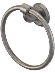 Wrought-Steel Towel Ring with Classic Rosette in Antique Steel.